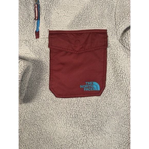 North Face Mens Jacket Sherpa 1/4 Zip Fleece Pullover Soft Gray Burgundy Size L - Picture 2 of 11